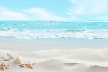 Fototapeta na wymiar White sand beach and sea star blue background