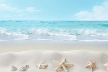 Fototapeta na wymiar Sea star on the beach, seascape background