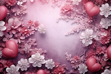 Pink Valentine background with textured flowers for St. Valetines Day, 14th of February