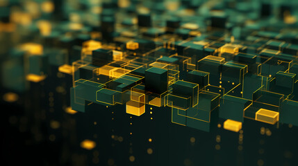 Fototapeta premium Green blockchain abstract poster web page PPT background, digital technology background