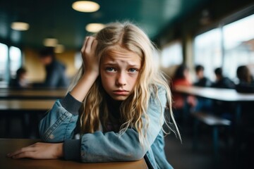 Teenager, kid having a headache and migraine, invisible pain in school - obrazy, fototapety, plakaty