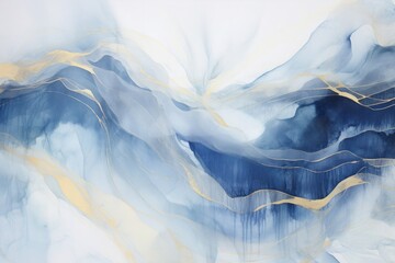 Naklejka premium Abstract blue watercolor background decorated with gold color, fluid