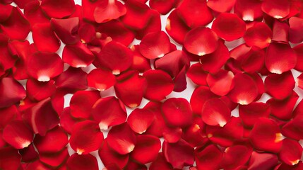  a close up of a bunch of red petals on a white surface with a light reflection in the middle of the petals.