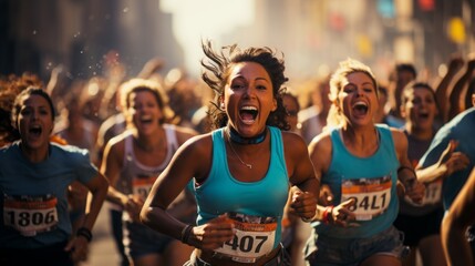 Finish Line Emotion: Raw emotion as runners cross the finish line - obrazy, fototapety, plakaty