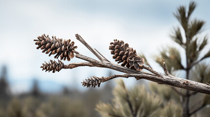 Pinecone Branch Closeup: Nature Macro Photography for Seasonal Decor