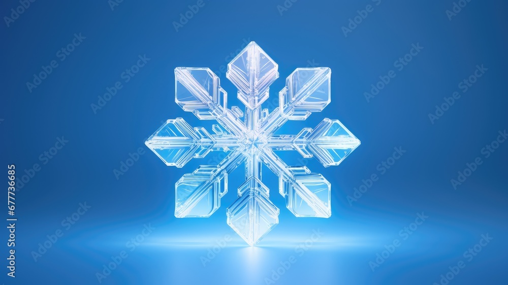 Poster a snowflake on a blue background with a blurry image of a snowflake on a blue background with a blur