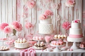 hite and pink Dessert table