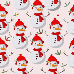 Crhristmas snowman seamless vector pattern 