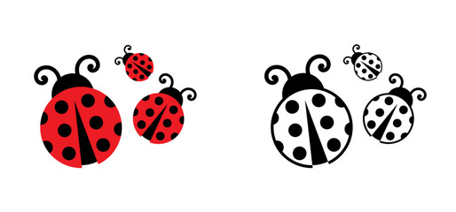 Fly flying ladybug. Vector dotted or polka dot pattern. Let spring begin. ladybug sign represents protection, resistance, luck and prosperity, but also the symbol of senseless violence. - obrazy, fototapety, plakaty