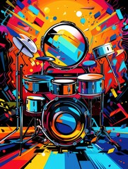 Сolorful abstract music poster. Abstract drums, percussion bright poster