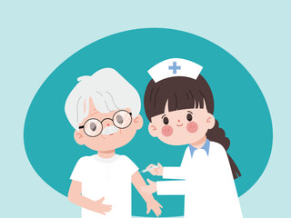 Doctor giving a senior man a vaccination. Virus protection.