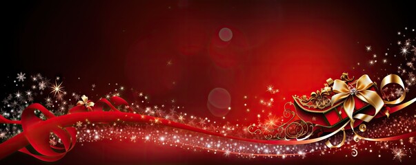  a red and gold christmas wallpaper with a bow and snowflakes on a red background with stars and snowflakes.