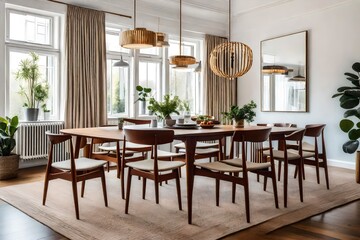 Fototapeta na wymiar mid-century modern dining chairs into your Scandinavian dining area