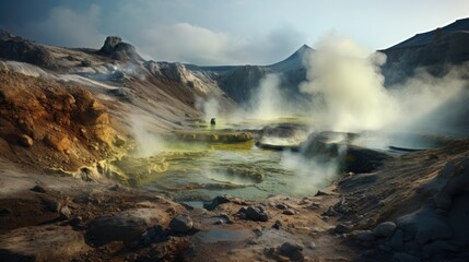 Sulfur Crater on Mountain Landscape Photography