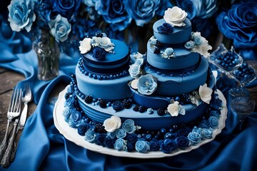 Obraz na płótnie Canvas Dark blue and light blue Wedding dessert and cake