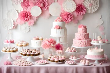 hite and pink Dessert table