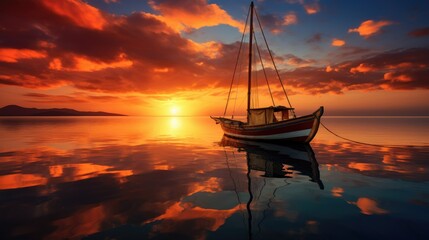 A Boat with Sunset View Landscape Photography
