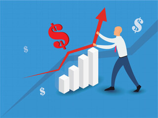 Inflation Increase Businessman vector  with red arrow up, vector