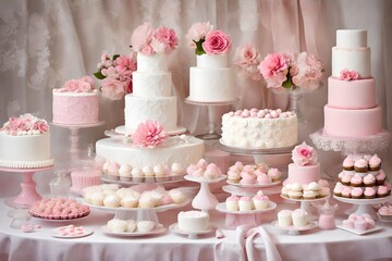 Obraz na płótnie Canvas hite and pink Dessert table