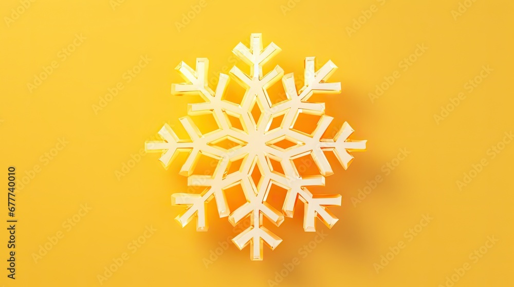 Poster a white snowflake on a yellow background with a shadow of a snowflake on the left side of the image 