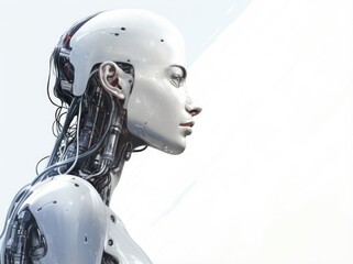 Beautiful female robot minimalist design with white background, modern cyborg concept