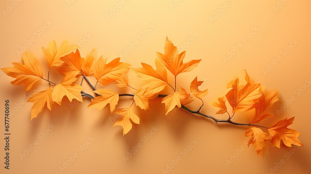 Poster a branch with yellow leaves on it against a yellow background with a shadow of the leaves on the lef