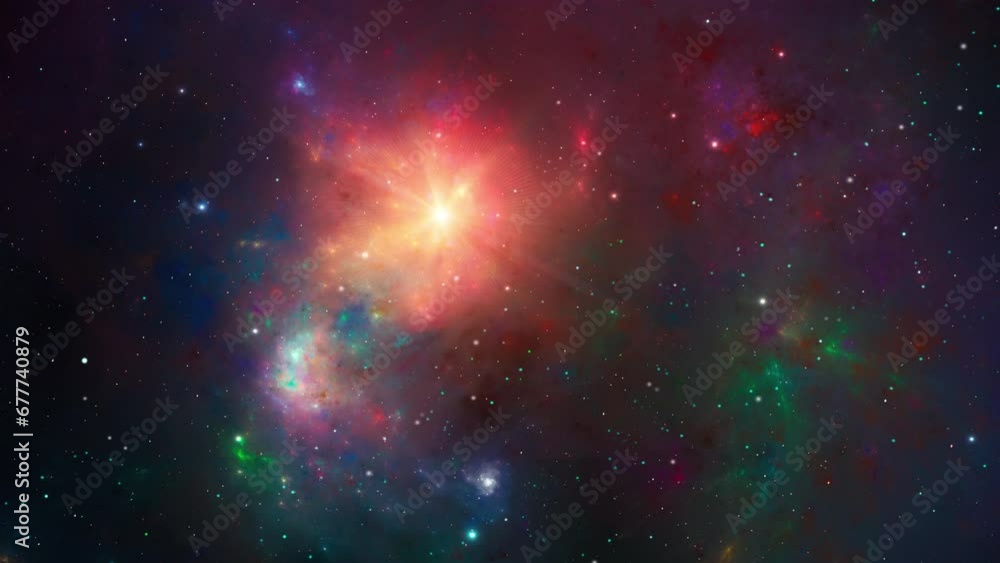 Canvas Prints space background. fly through colorful nebula with star field and sun. digital animation