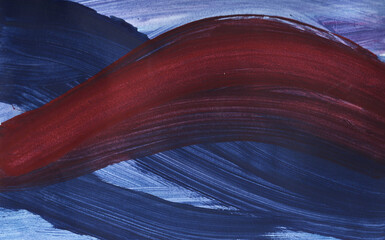 Modern painting. Hand-drawn abstract background with red and blue interlacing stripes. Underwater stream with water and algae. An element of print design, cosmetics packaging. Poster for the interior