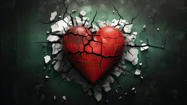 Broken heart with the colors of the Palestinian flag