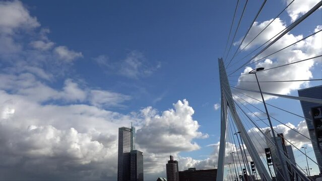 Rotterdam, Netherlands A view of the Erasmus Bridge on a sunny autumn day. 