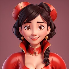 cartoon portrait Chinese  girl