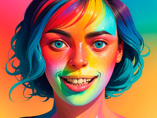 Portrait of a beautiful woman with a multicolored face