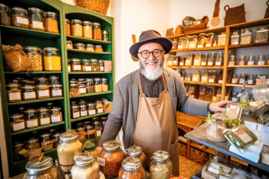 Shop Owner's Smiles of Achievement. His hard work pays off as he proudly opens his store.