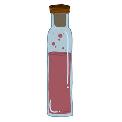 chemistry glass tube filled with red blood liquid potion. magical red elixir in cute hand drawn style isolated on background with clipping path.