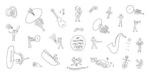 jazz music party musicians band doodles vector sketh illustration