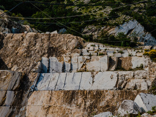 Large blocks of marble in one of the quarries near Carrara, Italy