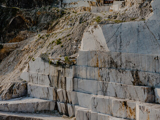 Large blocks of marble in one of the quarries near Carrara, Italy