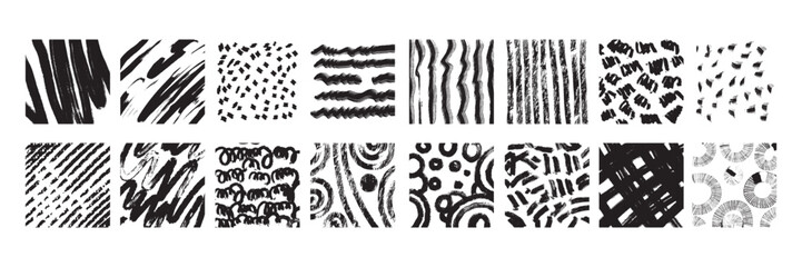 Hand drawn doodle texture set, circle pattern, curvy line ink pen, vector pencil wave scribble, dots. Grunge vintage organic shapes, simple geometric repeat stipe, paint strokes. Hatch doodle texture - obrazy, fototapety, plakaty