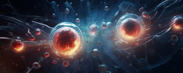 3d rendering of Human cell or Embryonic stem cell microscope background, Geneative AI - obrazy, fototapety, plakaty