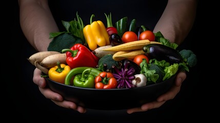 hands holding a bowl of vegetables