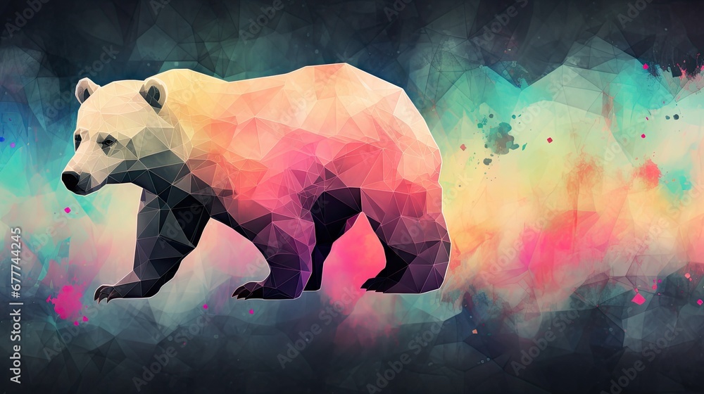 Poster a bear that is standing in the middle of some sort of polygonal art that looks like it has a bear on