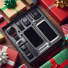 Christmas Gift Box with smartphones and smartwatches