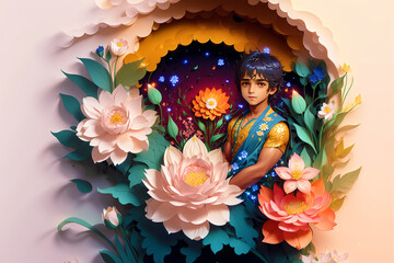 Childrens day concept. Beautiful Papercut indian boy. Papercut illustration. Generative AI