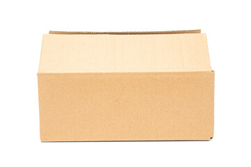 Closed  cardboard box close up isolated on a white background