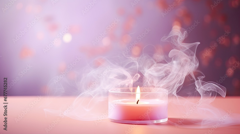 Poster a candle that is on a table with some smoke coming out of the top of it and on top of the table is a