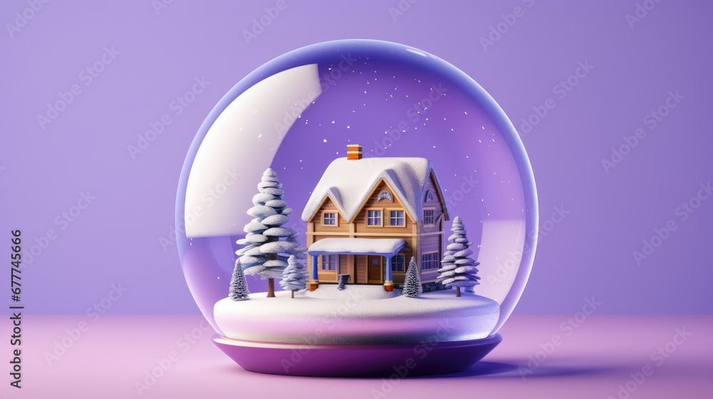 Aufkleber a snow globe with a house in the middle of it and snow on the ground and trees in the middle of the 