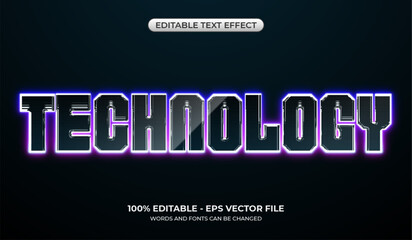 Futuristic technology text effect. Editable glowing neon text effect