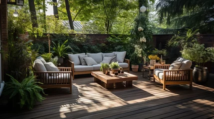 Foto op Plexiglas outdoor balcony living room area cosy furniture wicker material cosy comfort realx natural home and garden design background © VERTEX SPACE