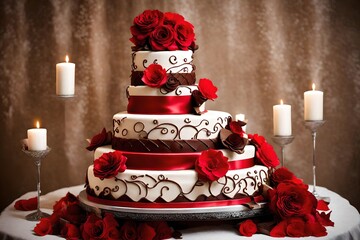 red and brownWedding cake