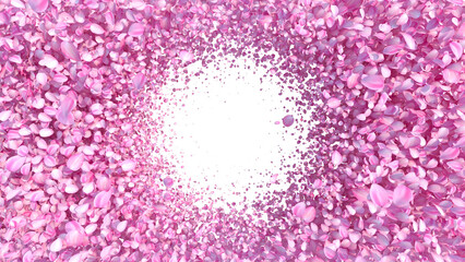 Pink sakura petals covering the screen. Foliage with copyspace on transparent background. Png. 3d illustration.	
